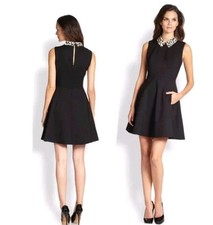 Kate Spade Black Rissa Fit Flare Leapord Collar Lined back zipper Dress Sz 6