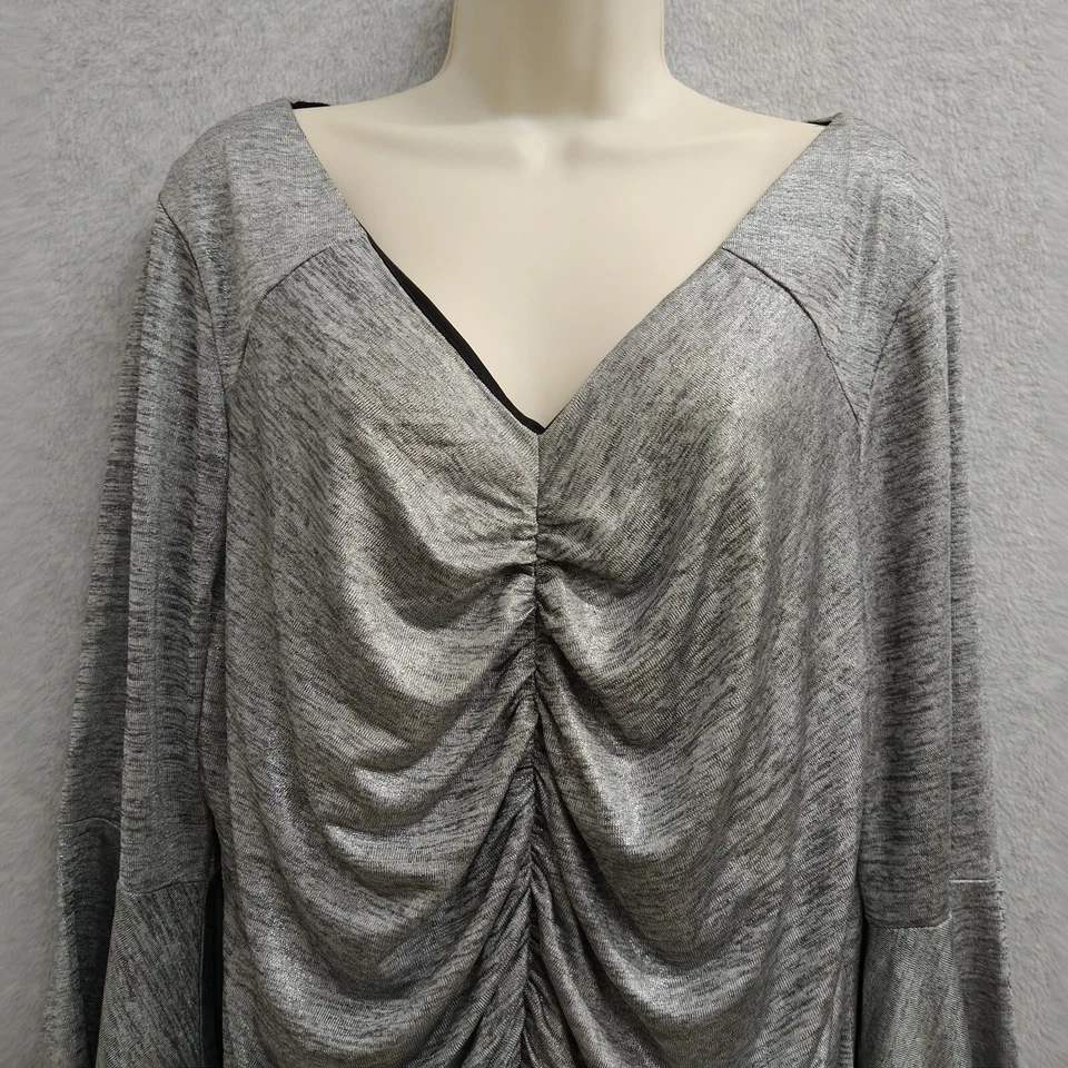 Blusa Top Thalia Mujer Plus 2XL Gris Tono Plateado Fluido Elegante Damas Foto 3 de 4