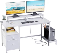 47" Computer Desk with File Cabinet and Power Outlets, Home Office Desk with 2 M