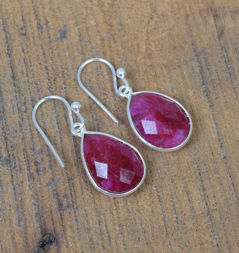 925 Solid Sterling Silver Green Onyx,Garnet Multi Stone Hook Earring Ji760 - Picture 66 of 81