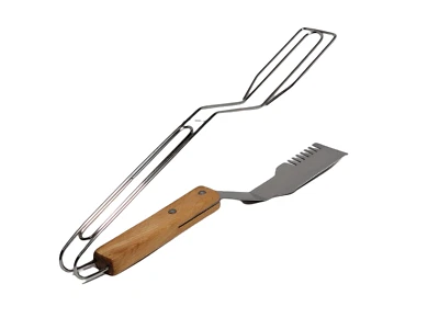 MICHAEL ANDREW M.Andrew 14" All In 1 BBQ Grill Tool Stainless Steel Tongs Wooden Handle Spatula