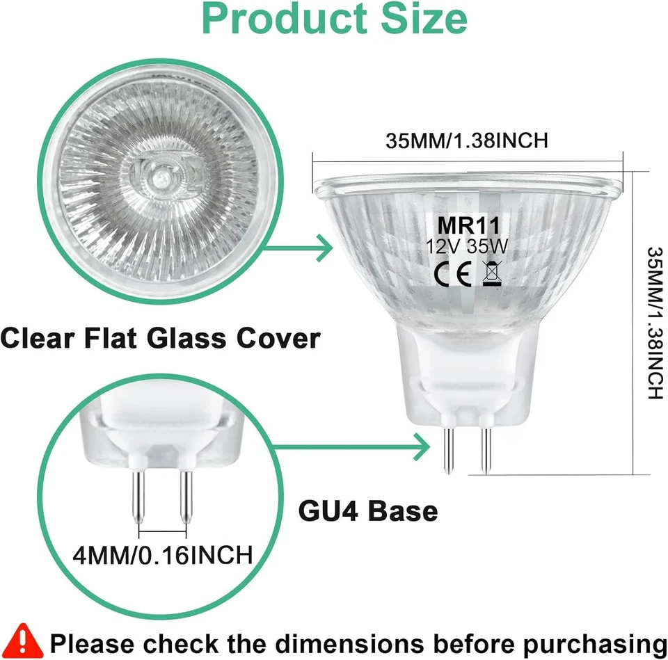 35-Watt MR11 GU4 Bulb 12V 3000K Dimmable Glass Cover 12-Pack - Image 2 of 4