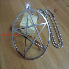 Collana con ciondolo grande pentagramma in acciaio inox 100 mm simbolo della Wicca, paganesimo