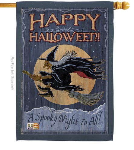 Une nuit effrayante à tous Halloween sorcière balai sorts lune jardin maison cour drapeau - Photo 3/13