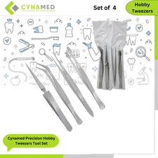 Cynamed Precision Hobby Tweezers Tool Set Long Tweezers Kit Curved Tweezers 4pcs