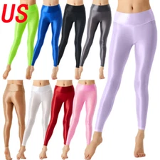 Womens Tights Slimming Glossy Workout Capri Pants High Waist Stretchy Trouser