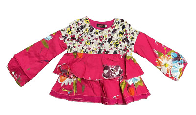 NWT Catimini Girls Toddler 100% Cotton Floral Ruffle Long Sleeve Blouse Size 4