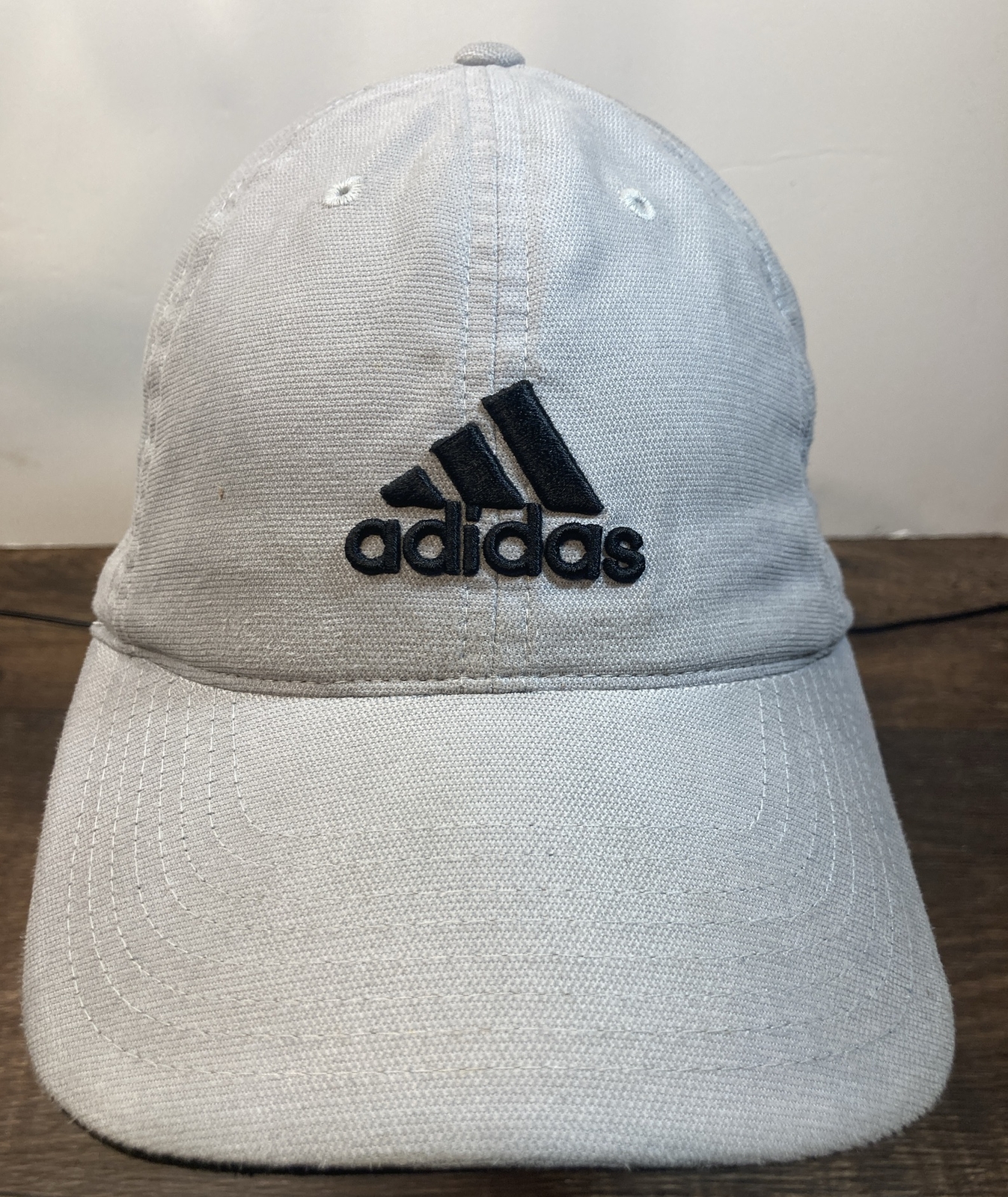 Adidas Hat Cap Strap Back Gray Logo Spell Out Black Cotton Casual Dad Baseball