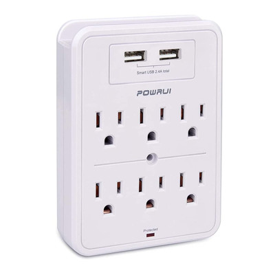 Surge Protector 6-Outlet Extender & USB Charger (2.4A) Phone Holder ETL Listed