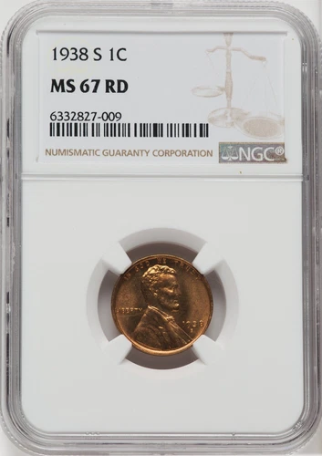 1938-S 1C MS67 Red Lincoln Cent, Wheat Reverse NGC Certified Graded Rare