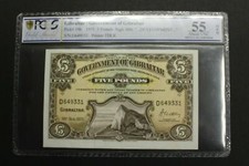 Government of Gibraltar 1971 5 Pounds Banknote Pick#19b PCGS ABOUT UNC 55 OPQ