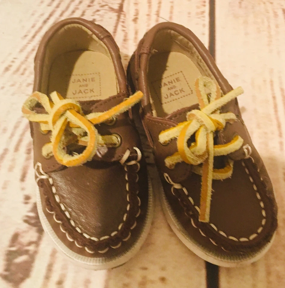 Janie & Jack Niños Barco Cuero Zapatos Mocasines Marrón Corbata Talla 4 Niño Bebé Usado en Excelente Condición Foto 3 de 4