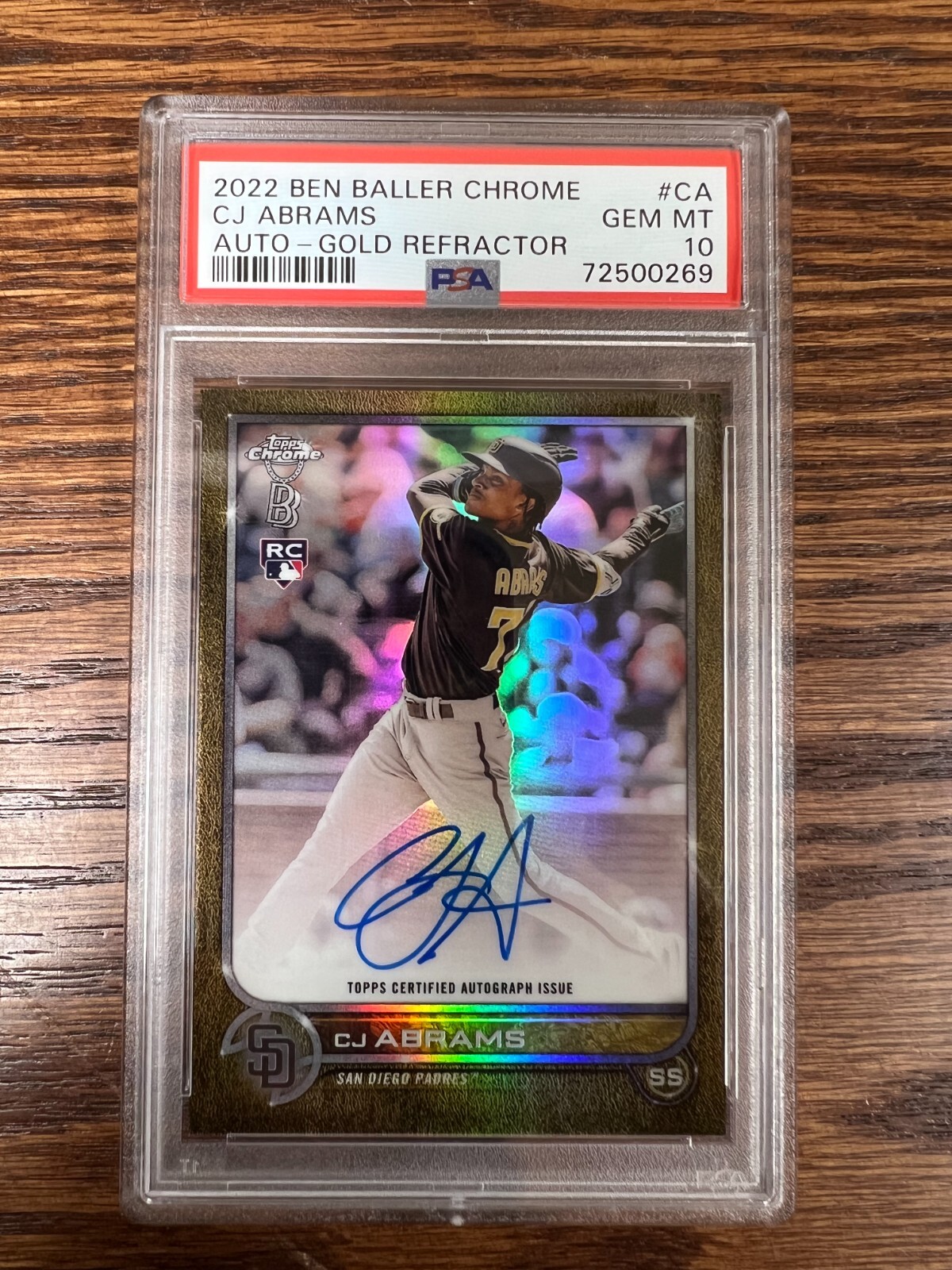 2022 Topps Chrome Ben Baller CJ Abrams Gold Refractor Auto /50 PSA 10