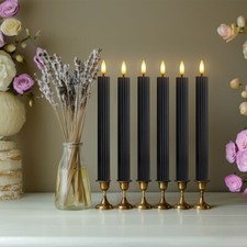12PK 10" LED Fluted Ribbed Black Pillar Candles w/ Remote 24h Timer Memory