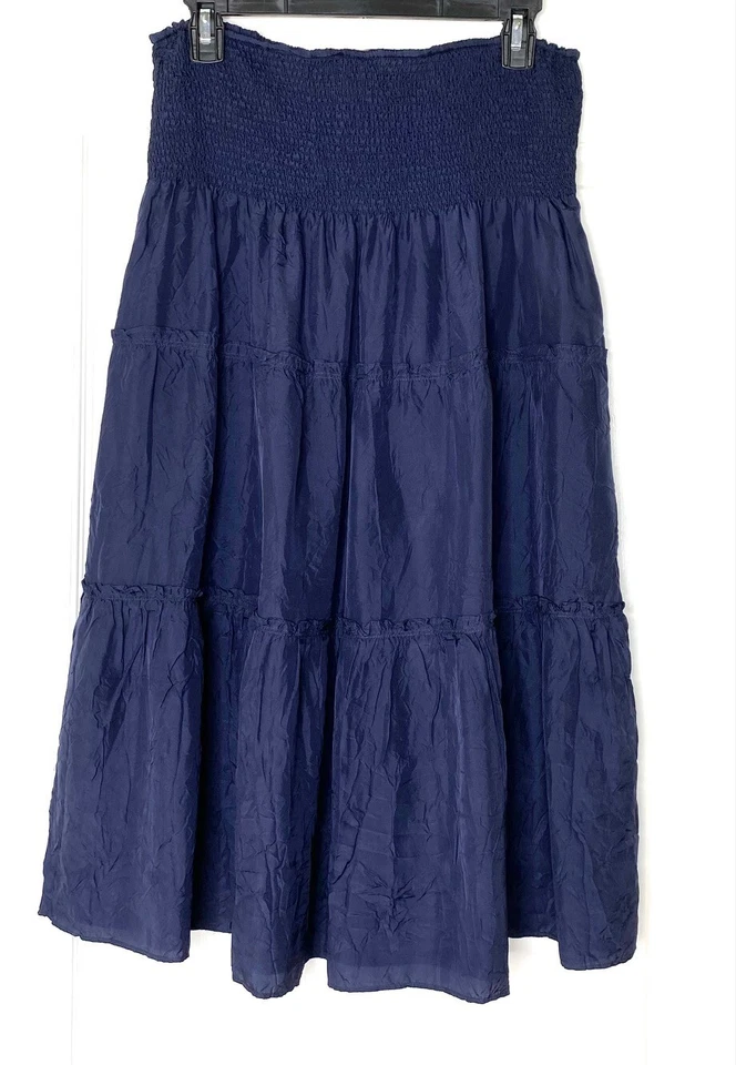 Falda CALYPSO ST BARTH Azul Marino Arrugada Seda En Niveles Borla Cordón M 8/10 Foto 2 de 4