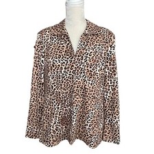 Chico  s Women  s Leopard Print Ponte Jacket Size 2 Regular Size L-12 Stretch Chic