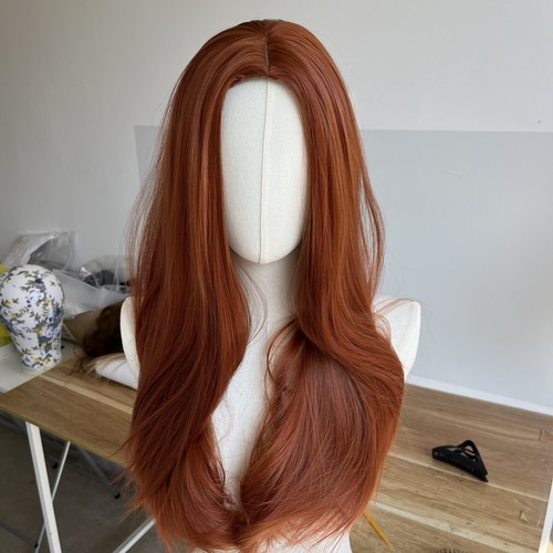 Cosplay Party Wigs Copper Red Soft Synthetic Hair Long Straight Natural - Picture 6 of 8