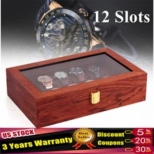 12 Slot Gold Wooden Watch Box For Men - Luxury Accents Display Box Holder Gift