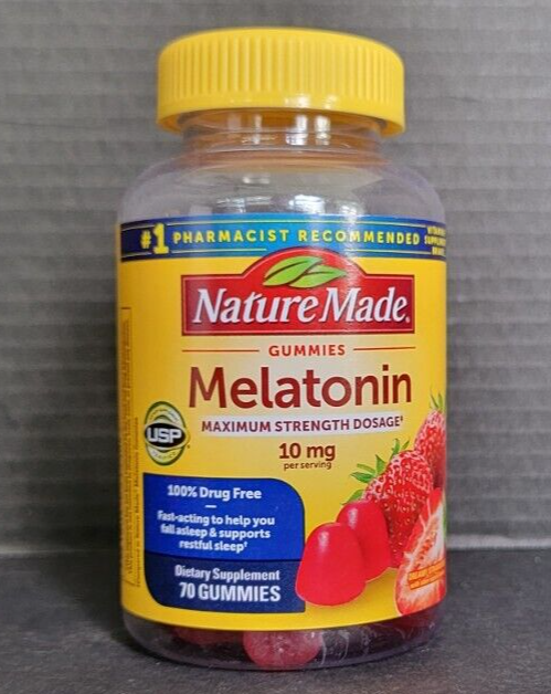 70 Nature Made Melatonin 10mg Strawberry Gummies, 100% Drug Free Sleep Aid, 6/25