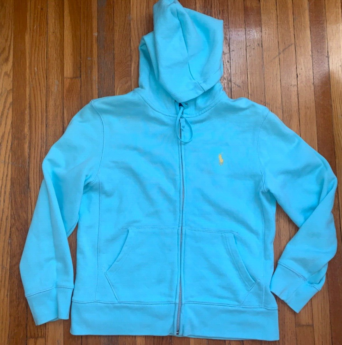 Ralph Lauren Sport felpa con cappuccio donna blu medio full zip giacca cotone pony