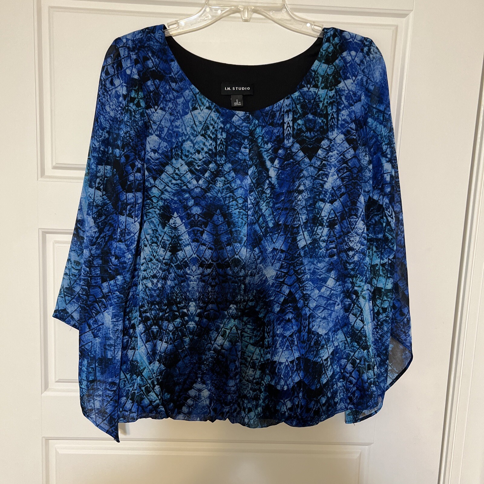 I.N. STUDIO Blue Multi Patterned Aztec Blouse Top… - image 1