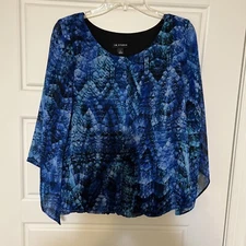I.N. STUDIO Blue Multi Patterned Aztec Blouse Top, S