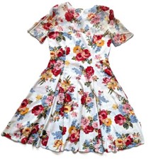 Vtg CAROLE LITTLE Floral Print Dress 80s does 40s Size 14 Rayon Unique Bohemian