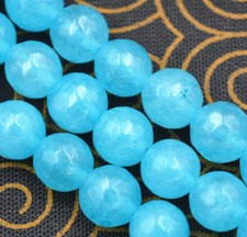 Faceted 8mm Natural Blue Aquamarine Gemstone Round Loose Beads 15'' Strand