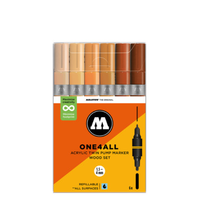 Molotow Acrylic Twin Wood Set - 6 x Acrylic Paint Marker Pump Pens - Dual Tip