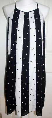 NWT CeCe Cafe Cream & Rich Black Lined Sleeveless Striped Confetti Dress Sz 10