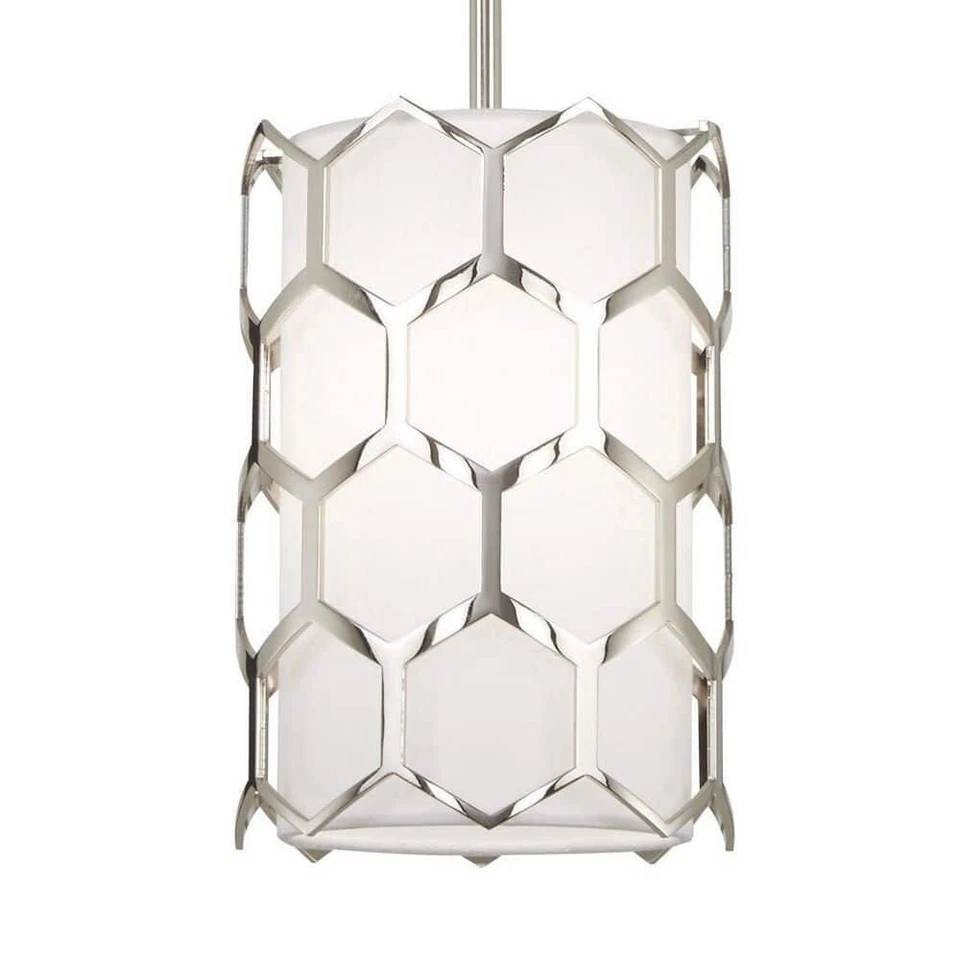 Mini colgante George Kovacs P1891-613 níquel pulido claro con tono de lino blanco Foto 2 de 4