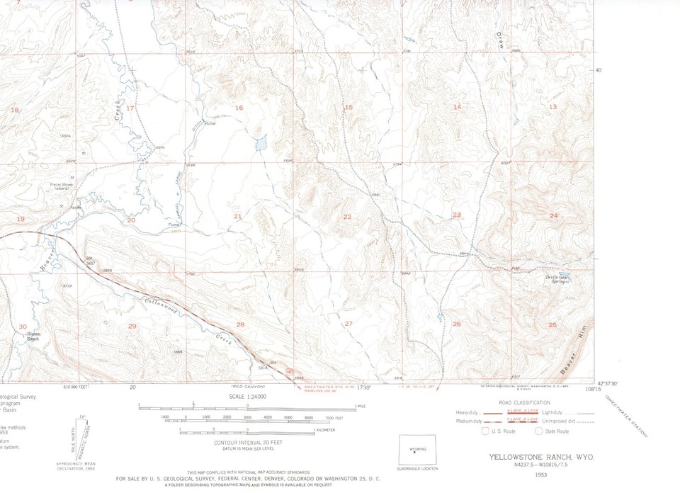 Yellowstone Ranch Quadrangle Wyoming 1953 Topo Map USGS 7.5 Minute