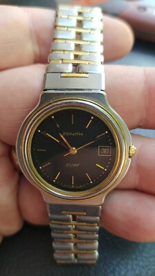  ZENITH SURF DATE STEEL AND GOLD PLATED BRACELET '70s ALL ORIGINAL COEVO