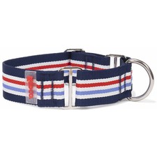 1.5  Adjustable Nylon Martingale Dog Collar Navy Blue Striped, Large