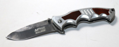 MTech USA Taschenmesser Silber Aluminium mit roten Pakkawood Griff Jagdmesser