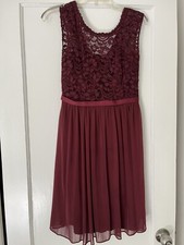 Davids Bridal Short Chiffon Dress Lace Top Wine Size 4 Bridesmaid Wedding Guest