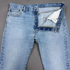 Levis 501 Jeans Men 38x34 Blue Light Wash Out Thrashed Destroyed See Description