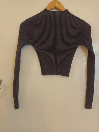 Shein Light Black Ribbed Stretch Cropped High Neck Jumper in Size S / Size 8
