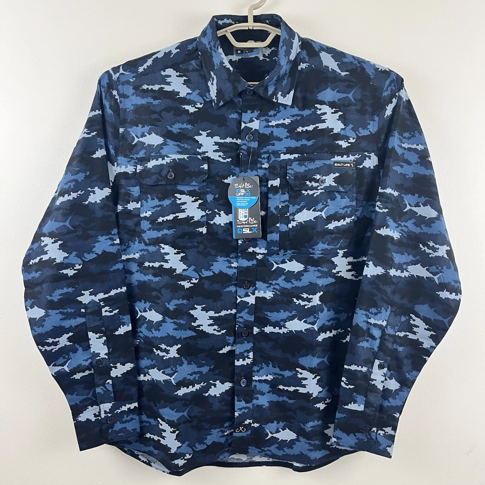 Salt Life Aquatic Journey Performance Fishing Shirt Mens M Vented Stretch UPF 30