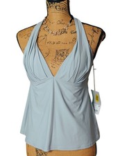 Antonio Melani L Halter Tankini Swim Top Drizzle Blue Molded Cups Preppy New