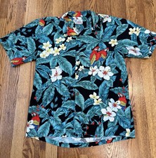 Hawaii Vtg Tropical Parrot Short Sleeve Cotton Button Up Men s Sz L