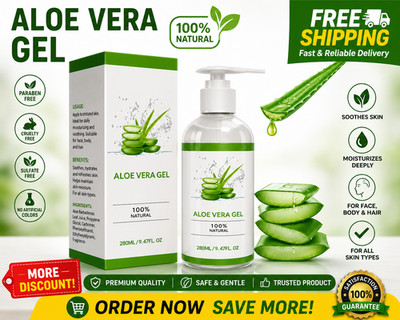 100% Pure Aloe Vera Gel - 280ml Organic Aloe Vera Gel for Face, Natural, Soothin