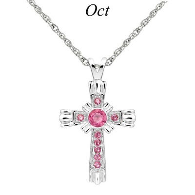 Forever Silver Birthstone Cross Necklace - October N111BS-10
