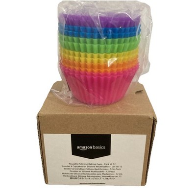 Reusable Silicone Round Baking Cups, Muffin Liners, Pack of 12, Rainbow