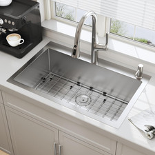 33X22 Drop in Kitchen Sink 33 Inch Handmade Topmount 16 Gauge Stainless Steel De
