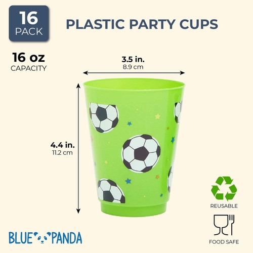 16x Soccer Reusable Plastic Cups for Kids Birthday Party Parties Supplies, Green - Picture 2 of 7
