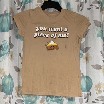 Social Edition Women s Beige  You Want a Piece of Me?  Graphic Tee XXS(494)