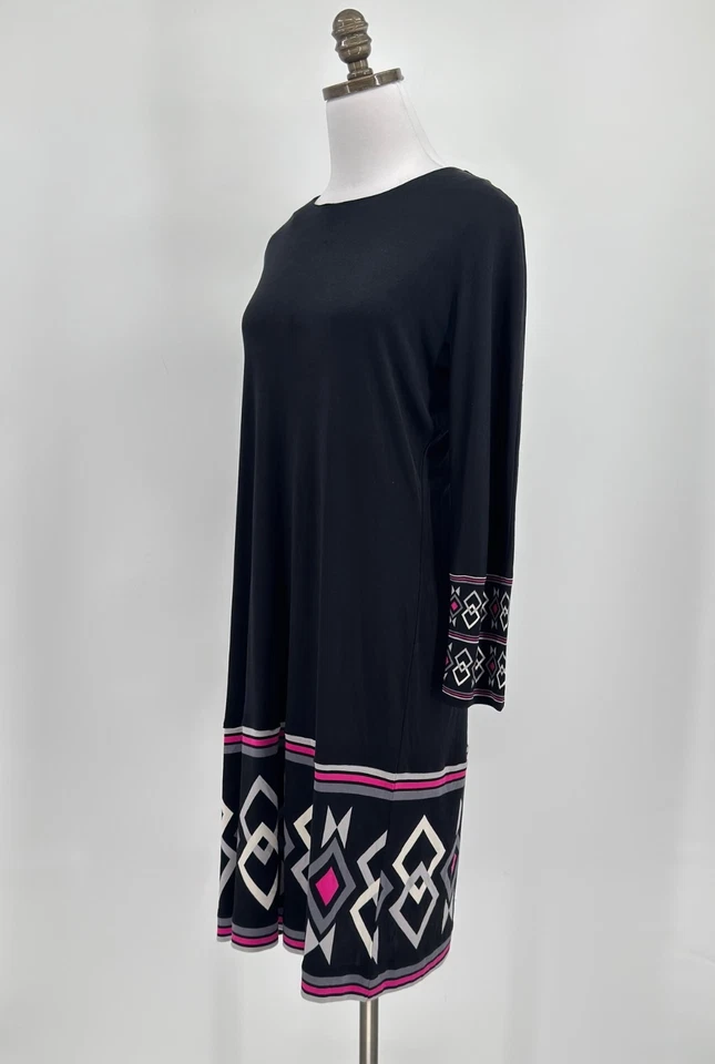 Vestido túnica Tory Burch negro seda ribete geométrico elástico manga larga talla L Foto 2 de 4