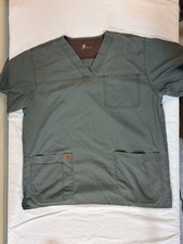 Carhartt Shirt Mens Large Green Scrub Ripstop V-Neck Pockets Workwear Cotton