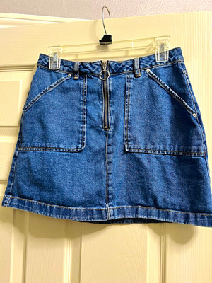 Terranova Women s Blue Denim Mini Skirt High Rise Zip Front Pockets M